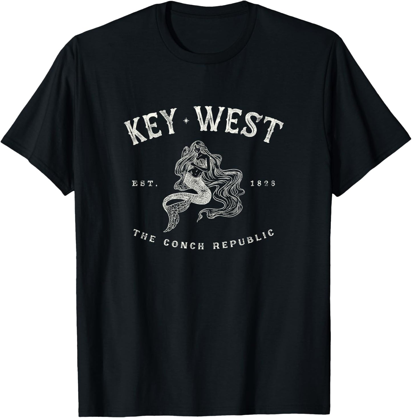 Key West Florida Mermaid Conch Republic Fishing Gift T-Shirt - T-Shirt | Black
