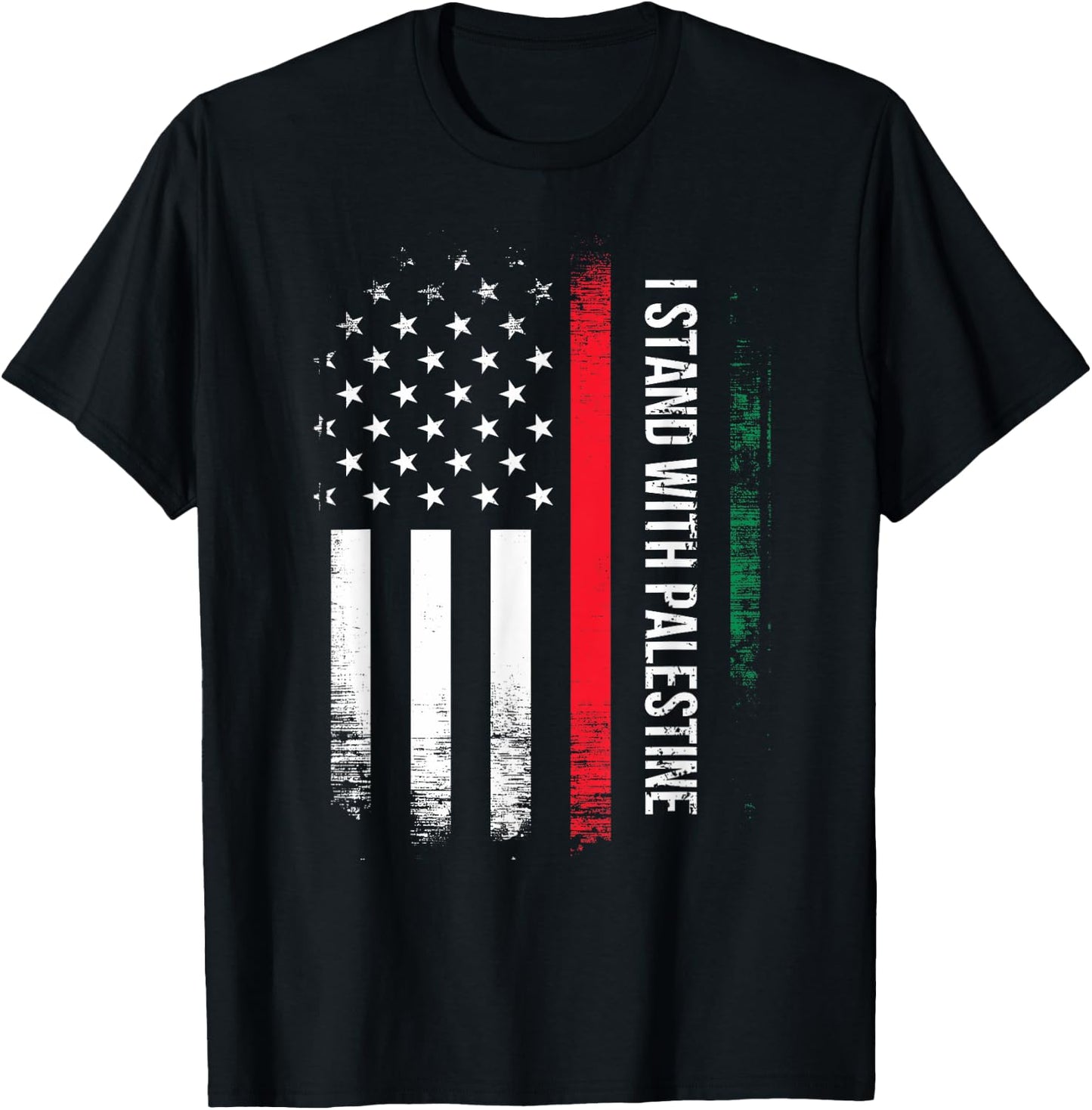 I Stand With Palestine American Flag Arabic Freedom Women Kids Men T-Shirt - T-Shirt | Black