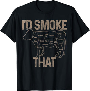 Chef Butcher Cook BBQ I'd Smoke That Cow Beef Funny Gift T-Shirt - T-Shirt | Black