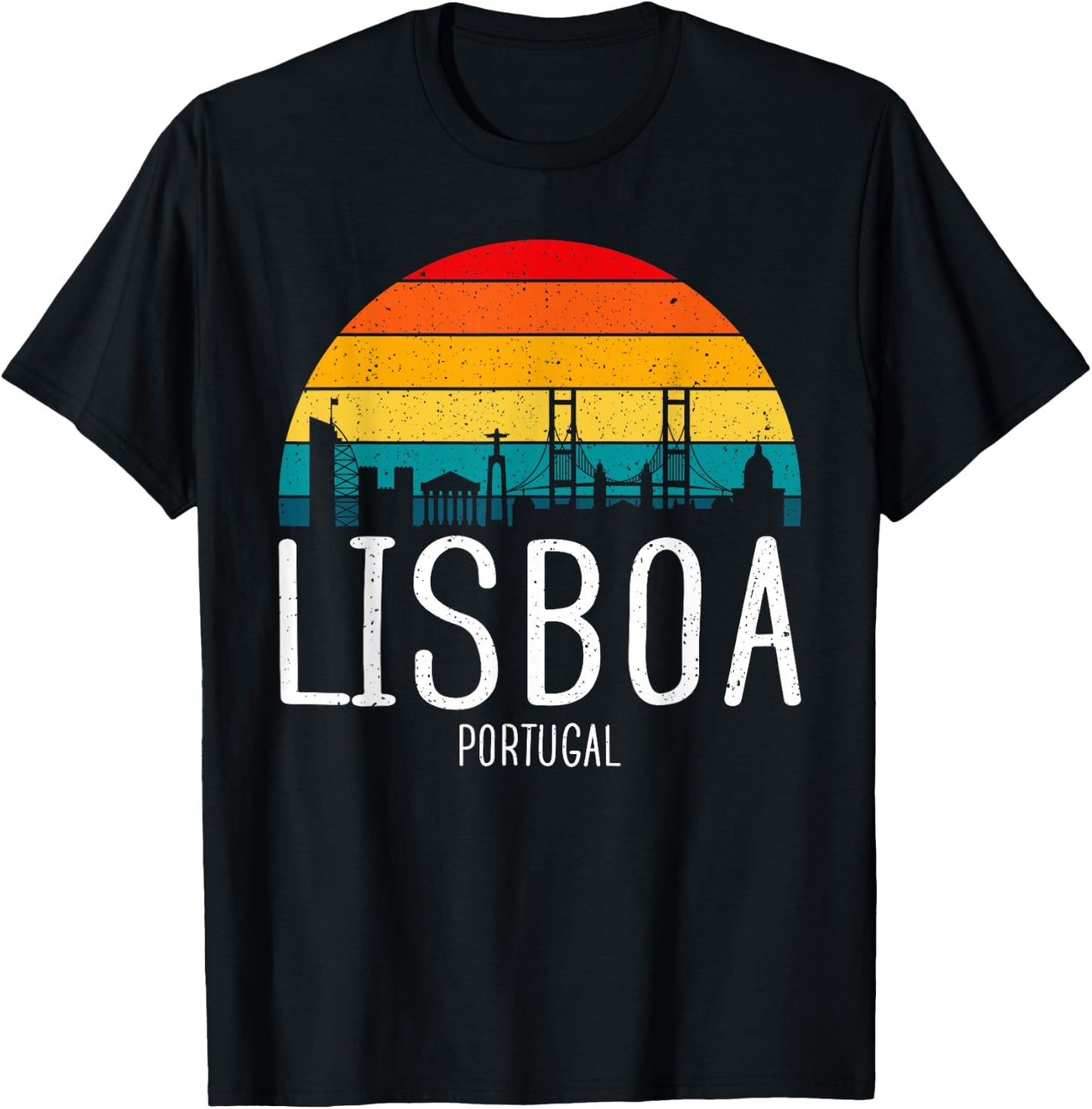 Lisboa Portugal - Lisbon Skyline Vintage Retro Souvenir T-Shirt - T-Shirt | Black