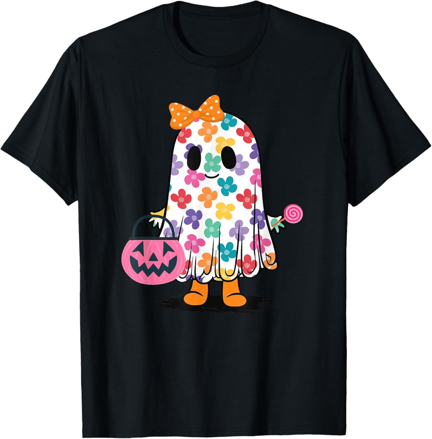 Cute Girly Ghost Flower Spooky Season T-Shirt - T-Shirt | Black
