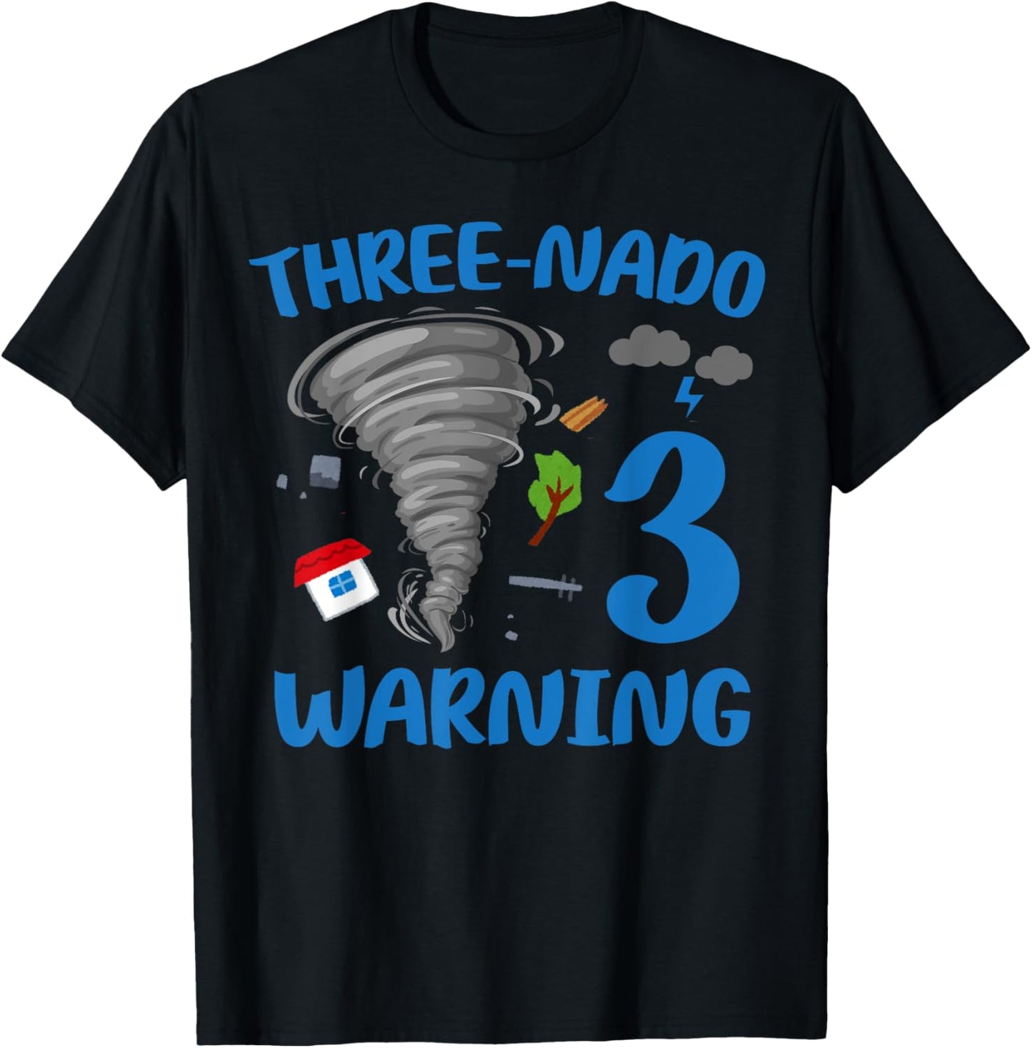 Kids Three-nado Warning 3rd Birthday Party Theme Tornado Boy T-Shirt - T-Shirt | Black