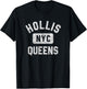 Hollis Queens NYC Gym Style Distressed White Print T-Shirt - T-Shirt | Black