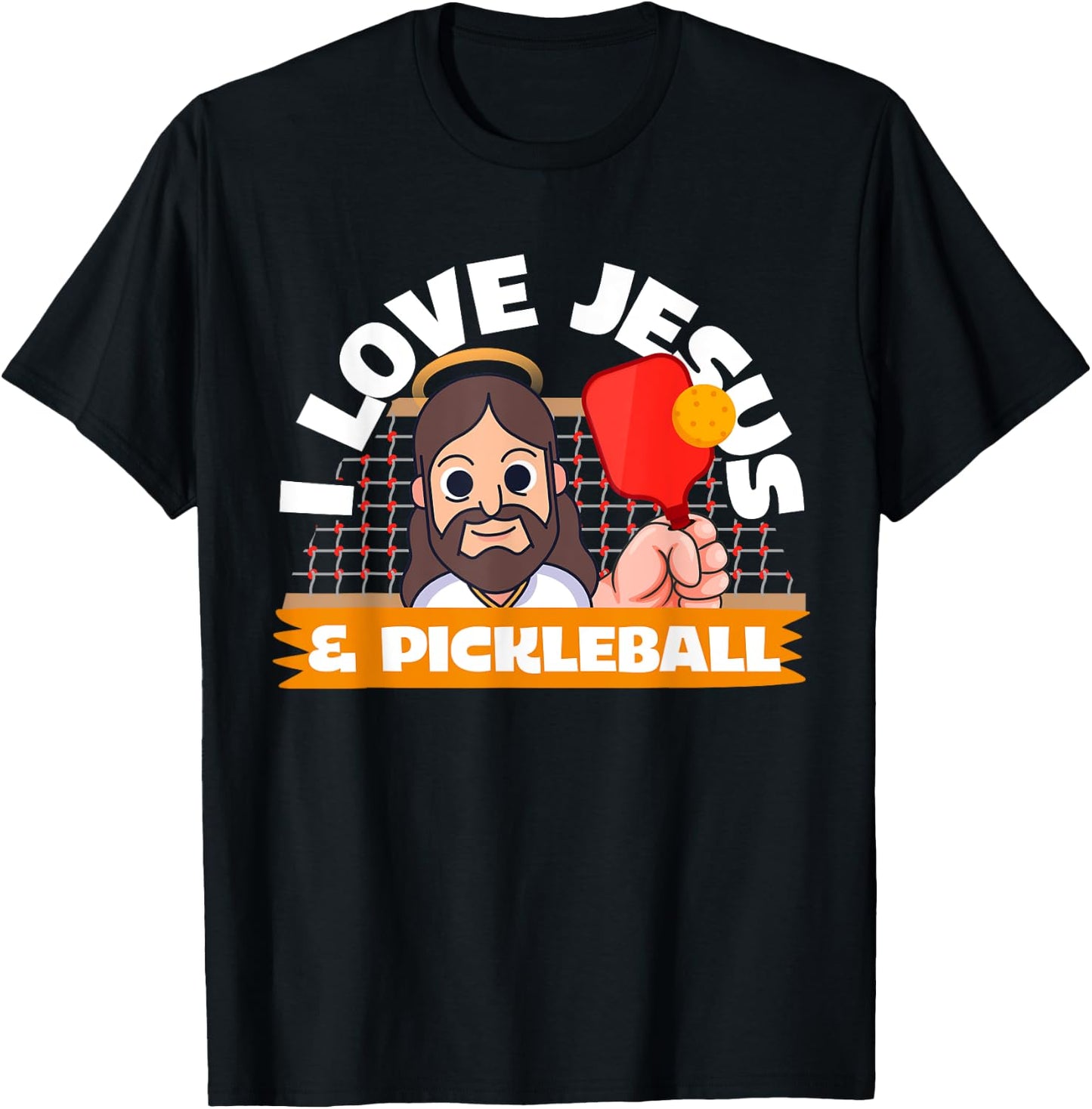I Love Jesus & Pickleball Cartoon Fitness Workout Gift T-Shirt - T-Shirt | Black