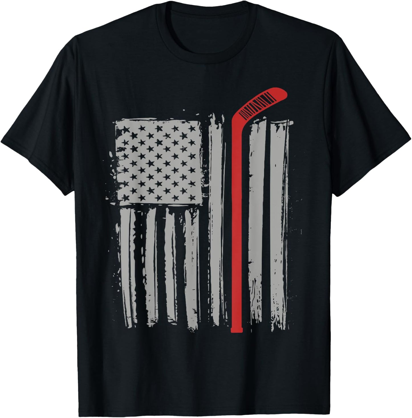 Ice Hockey American Flag Winter USA Women Kids Men T-Shirt - T-Shirt | Black