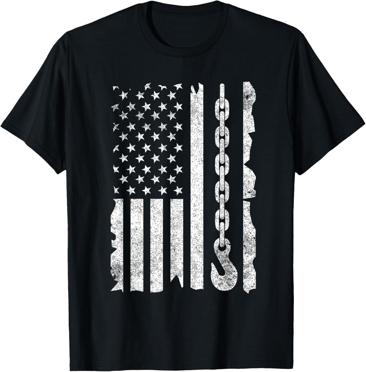 Funny Tow Truck Gift Men Women Cool US Flag Tow Truck Driver T-Shirt - T-Shirt | Black