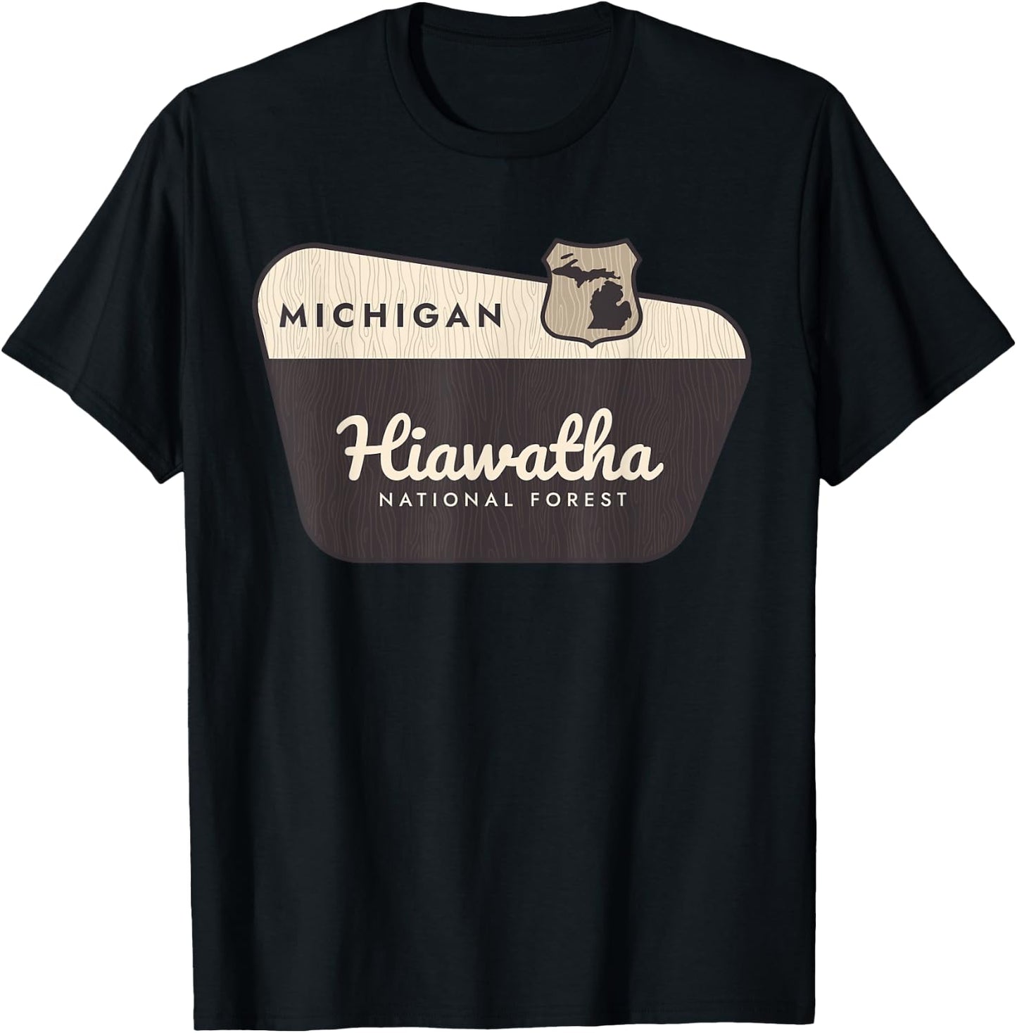 Hiawatha National Forest Michigan Welcome Sign Road Trip T-Shirt - T-Shirt | Black