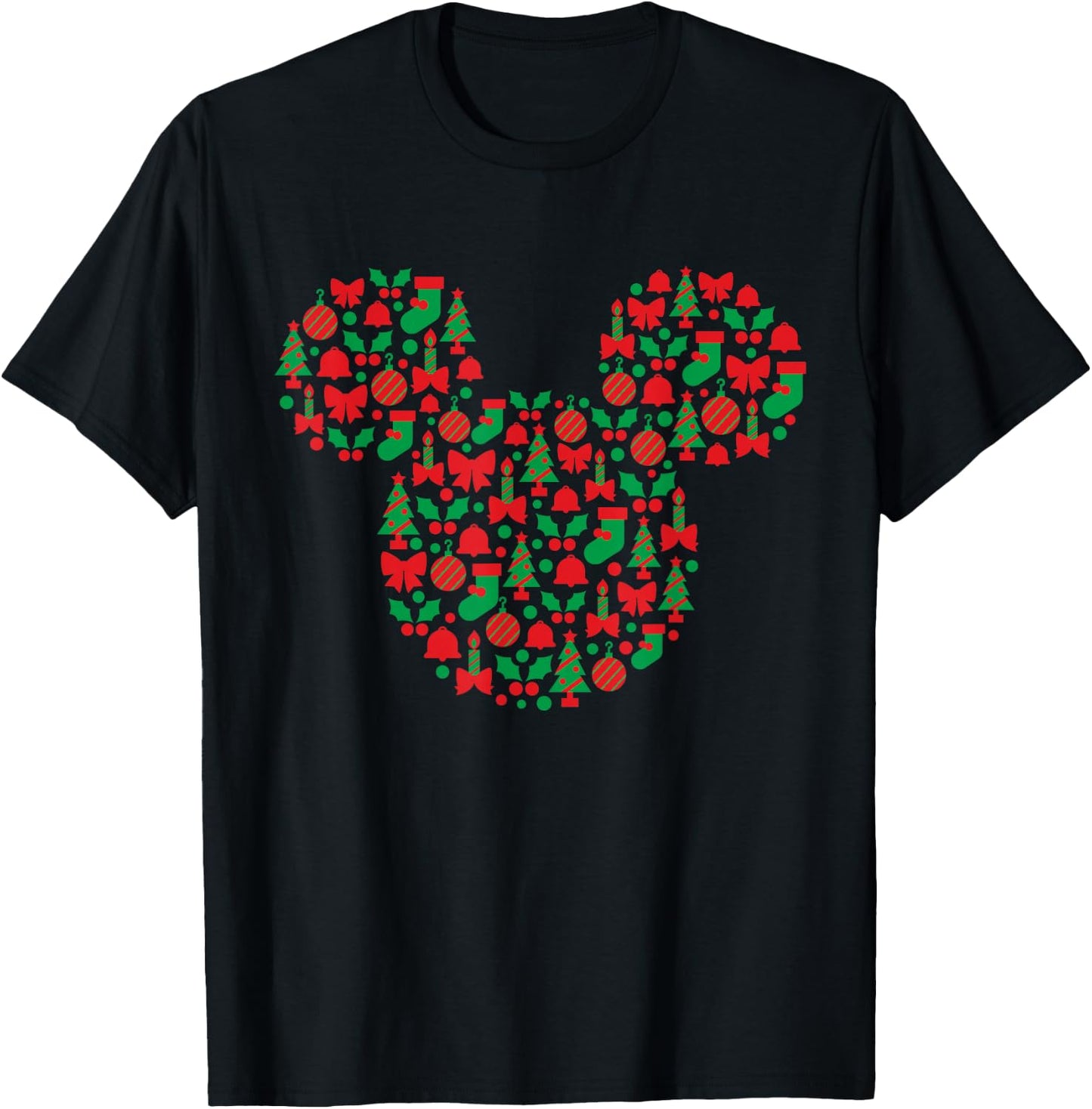Disney Mickey Mouse Icon Red and Green Holiday Short Sleeve T-Shirt - T-Shirt | Black