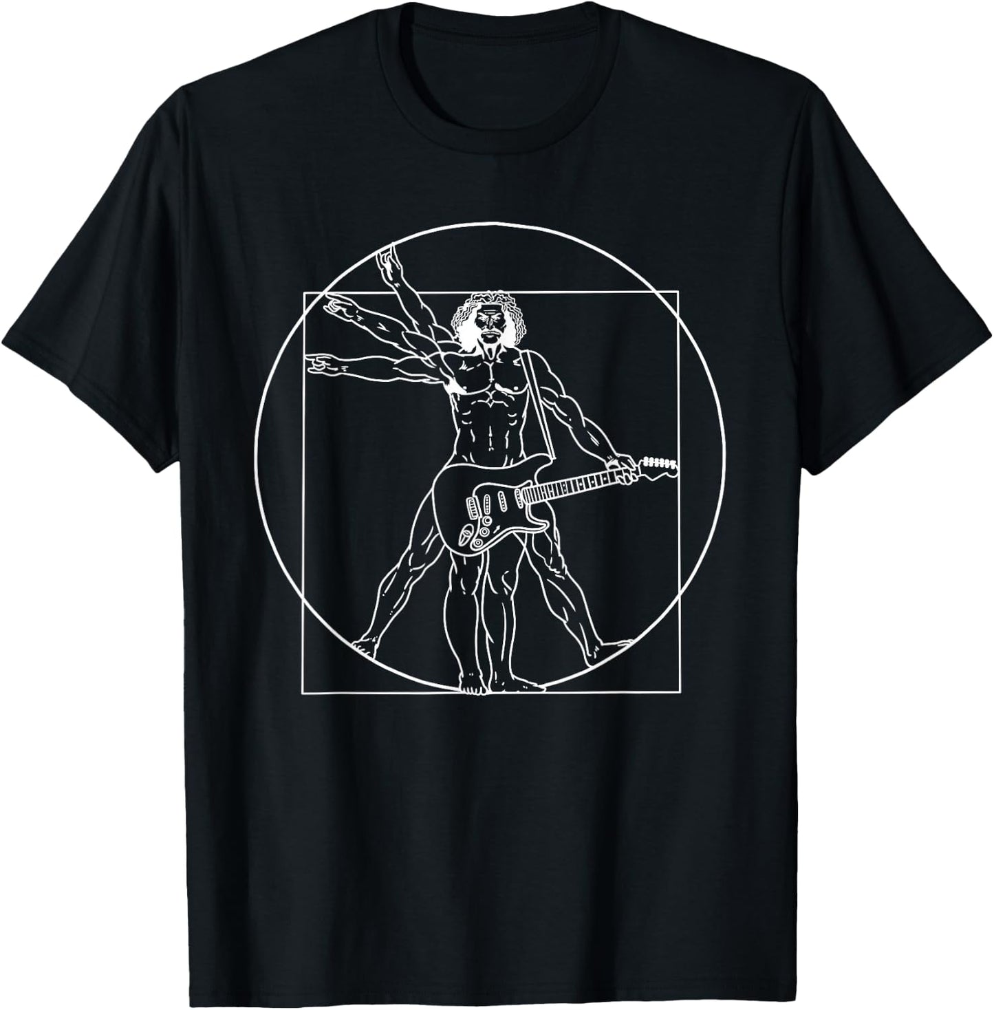 Guitar Shirt Da Vinci Vitruvian Man Guitar Player Musicians T-Shirt - T-Shirt | Black