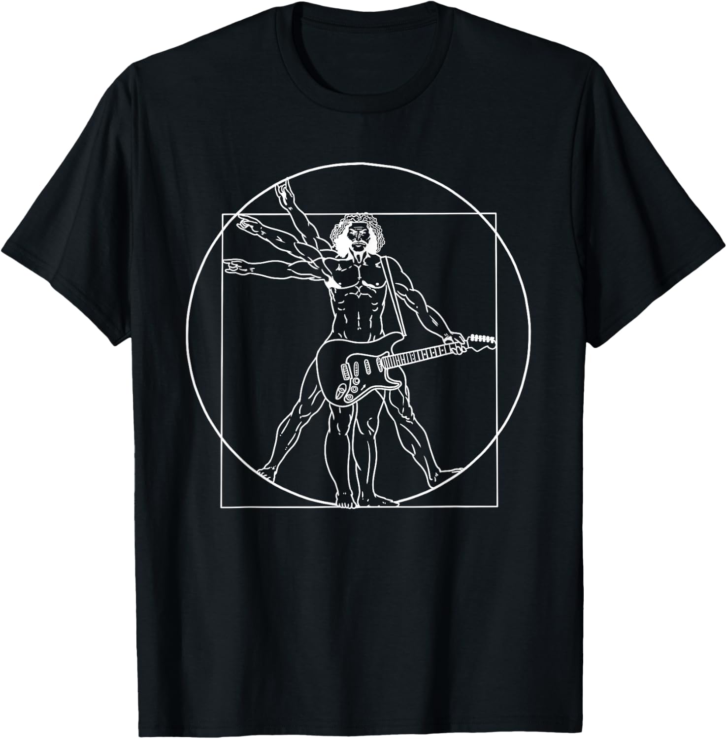 Guitar Shirt Da Vinci Vitruvian Man Guitar Player Musicians T-Shirt - T-Shirt | Black
