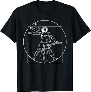 Guitar Shirt Da Vinci Vitruvian Man Guitar Player Musicians T-Shirt - T-Shirt | Black