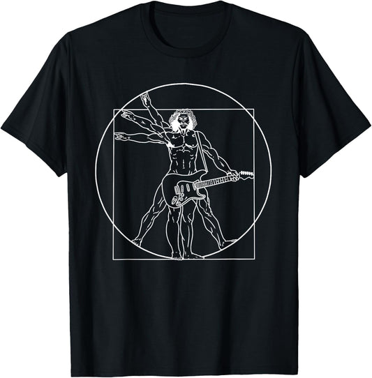 Guitar Shirt Da Vinci Vitruvian Man Guitar Player Musicians T-Shirt - T-Shirt | Black