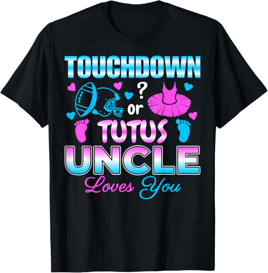 Touchdown or Tutus Uncle Baby Shower Gender Reveal Party T-Shirt - T-Shirt | Black
