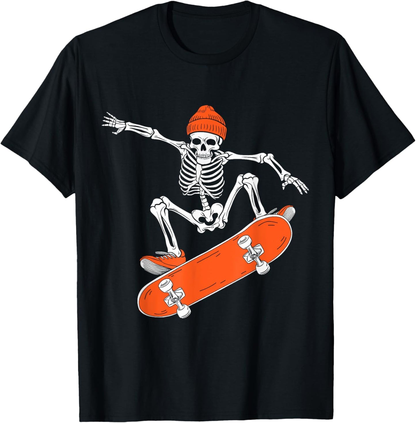 Skateboarding Skeleton Riding Skateboard Halloween Skater T-Shirt - T-Shirt | Black