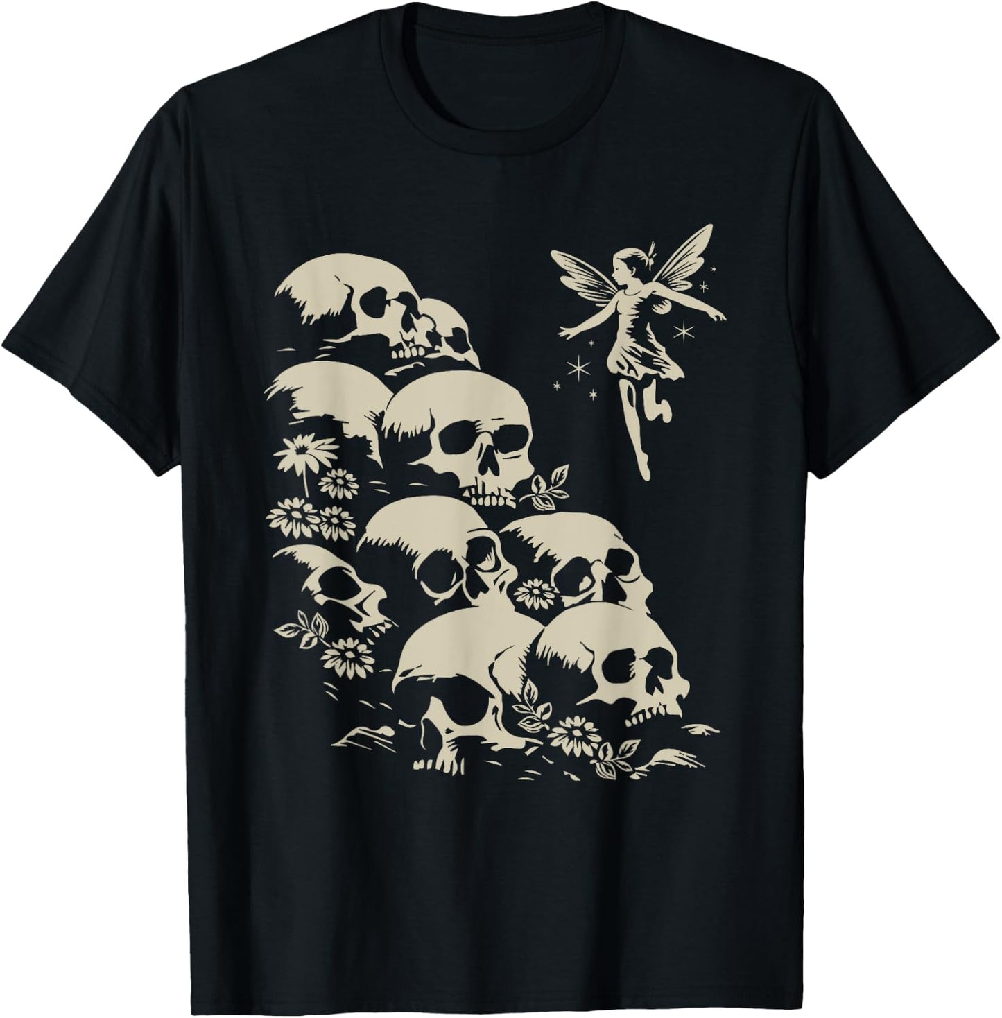 Dark Forest Fairy Admires Her Skull Collection T-Shirt - T-Shirt | Black