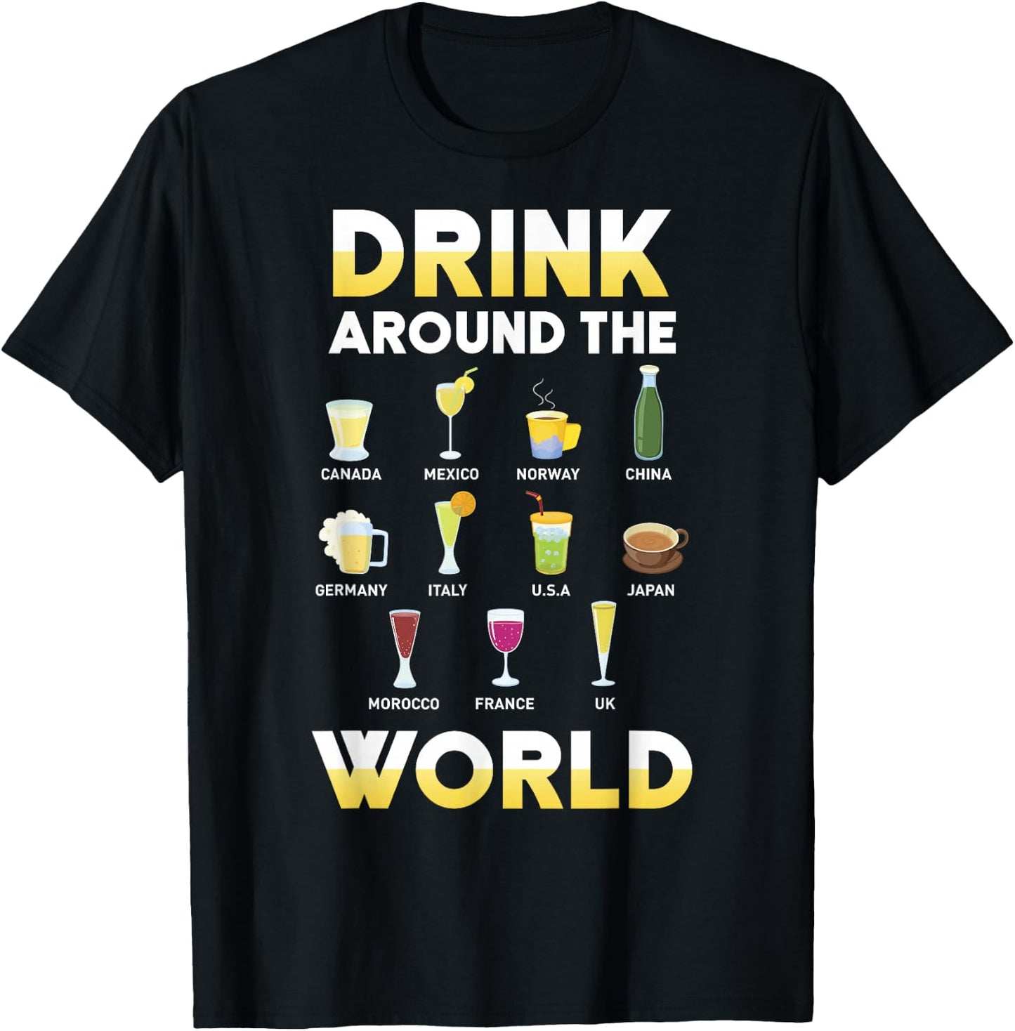 Funny Alcohol Around the World Drink Travel Gift T-Shirt - T-Shirt | Black