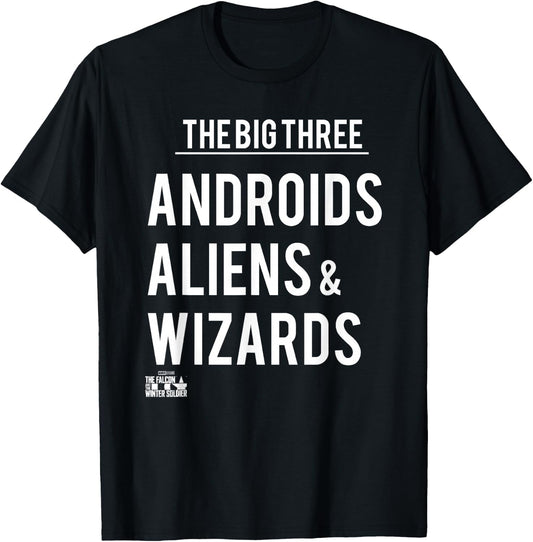 Marvel Falcon Winter Soldier Big 3 Androids Aliens & Wizards T-Shirt - T-Shirt | Black