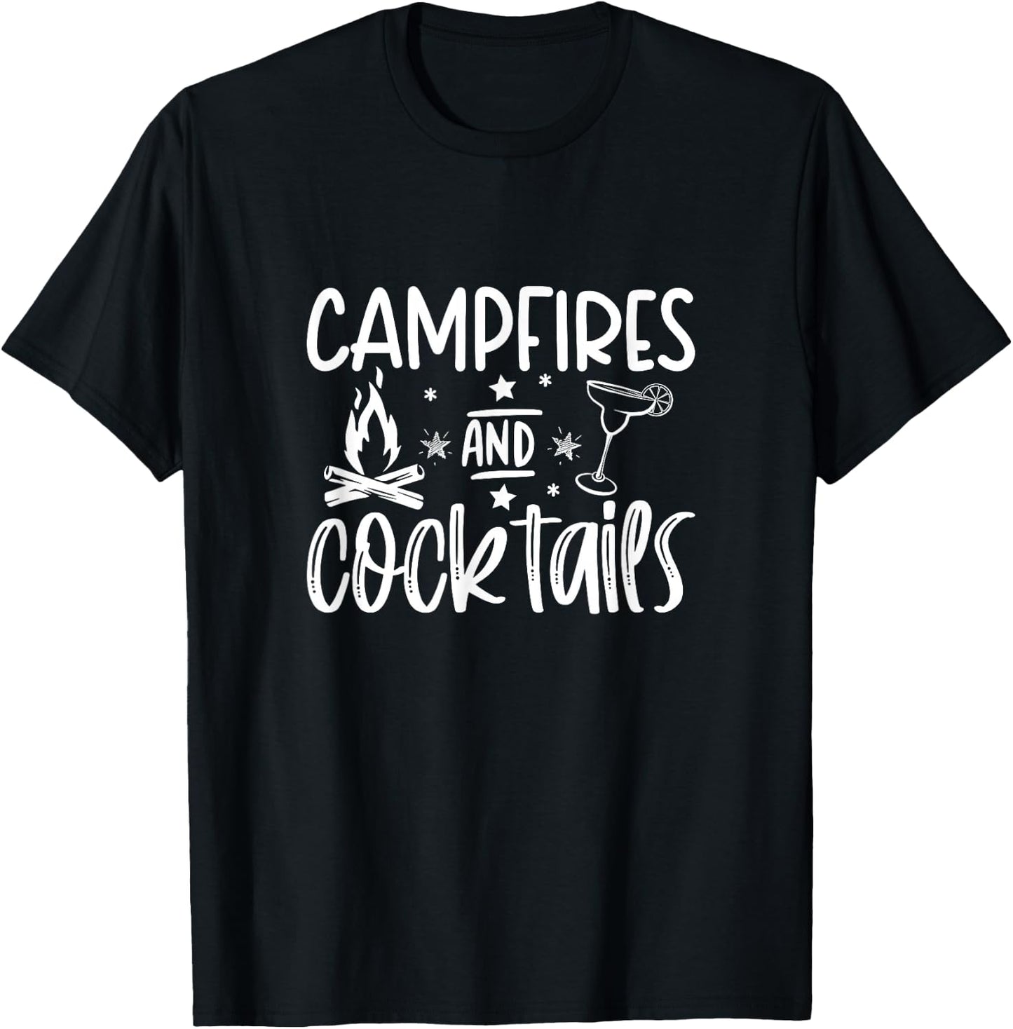 Campfires and Cocktails funny camper camping funny drinking T-Shirt - T-Shirt | Black