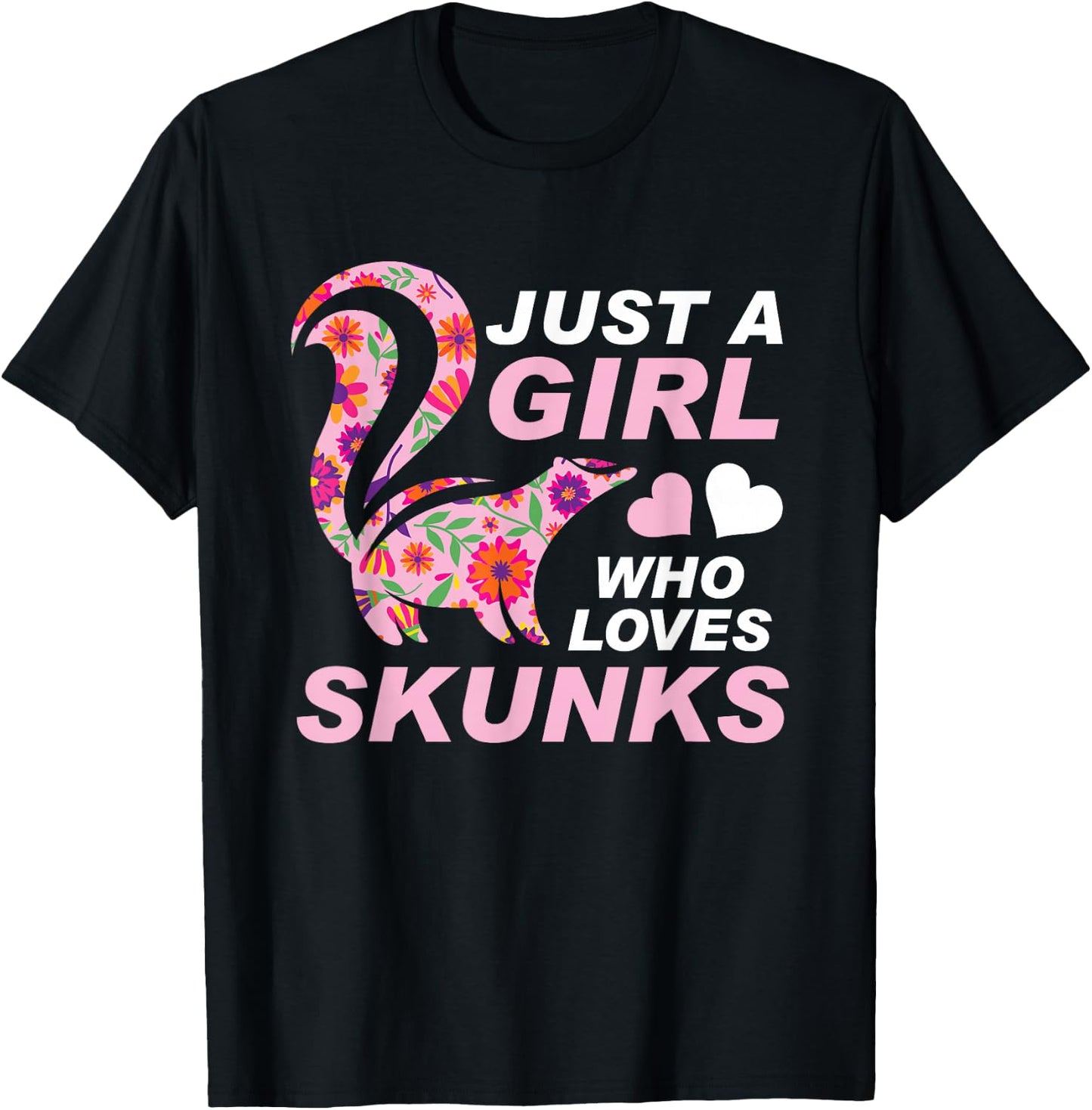 Just A Girl Who Loves Skunks Vintage Retro Skunk Gift T-Shirt - T-Shirt | Black