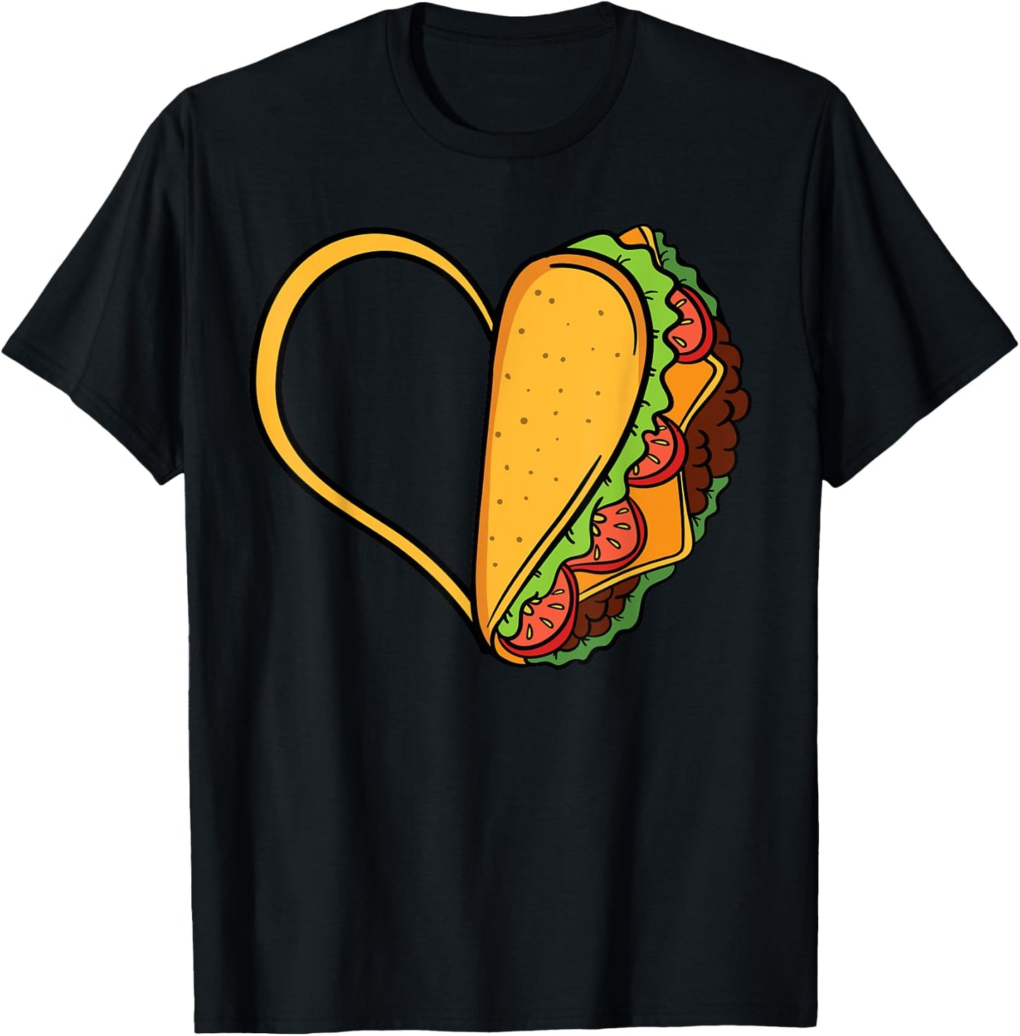 Tacos Heart Mexican Dish Street Food Chili Taquitos Flautas T-Shirt - T-Shirt | Black
