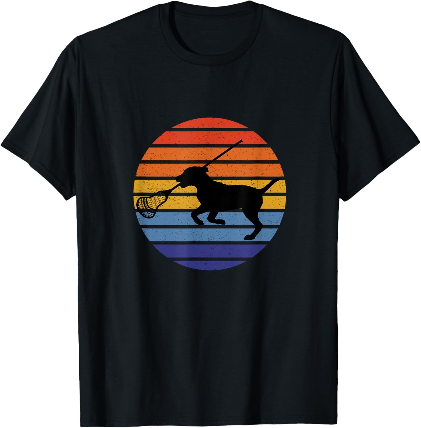 Lacrosse Dog Lover Silhouette, Retro Vintage Lax Sunset Women Kids T-Shirt - T-Shirt | Black