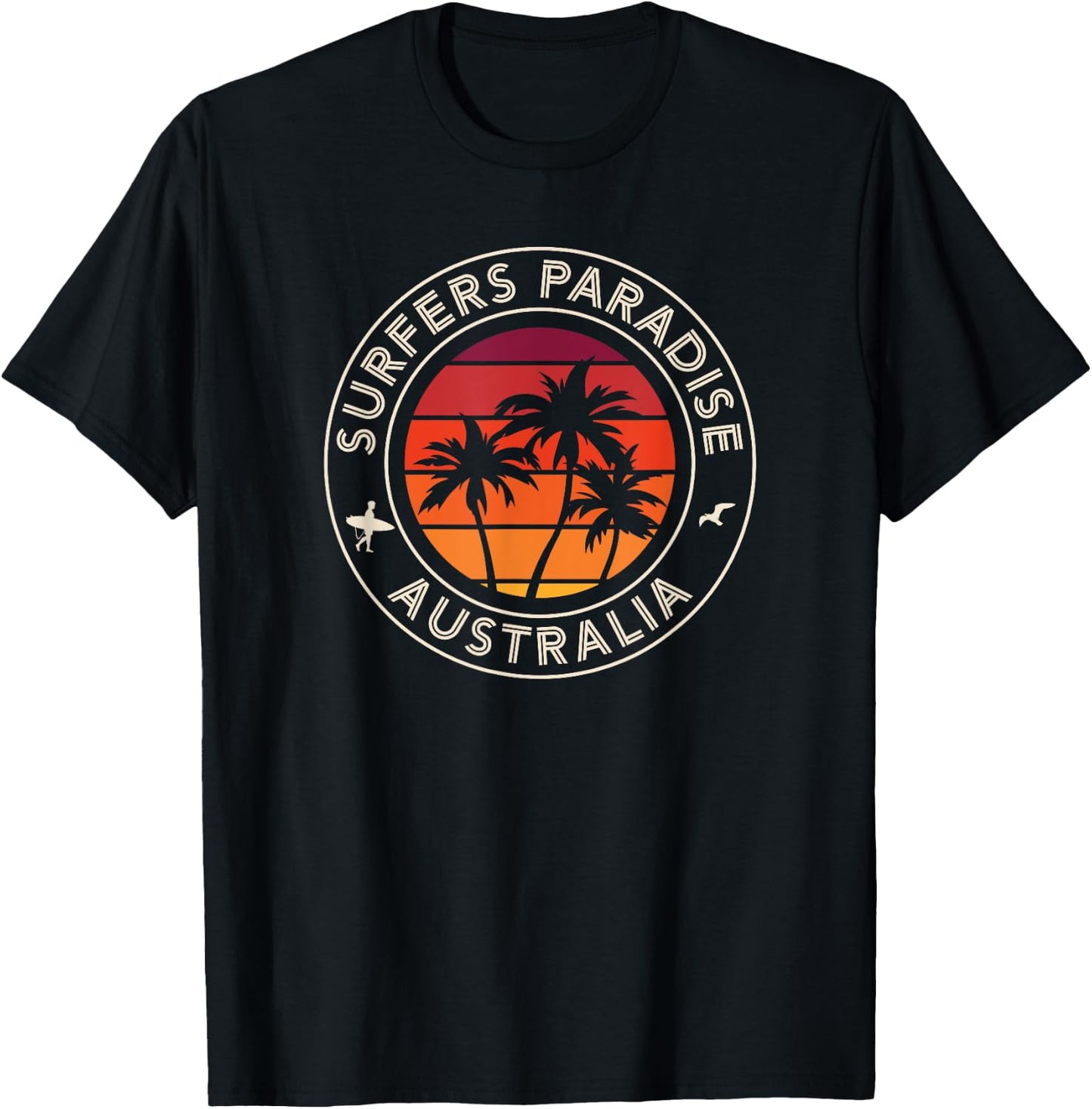 Australia Sunset Surfer and Seagull Surfer's Paradise T-Shirt - T-Shirt | Black