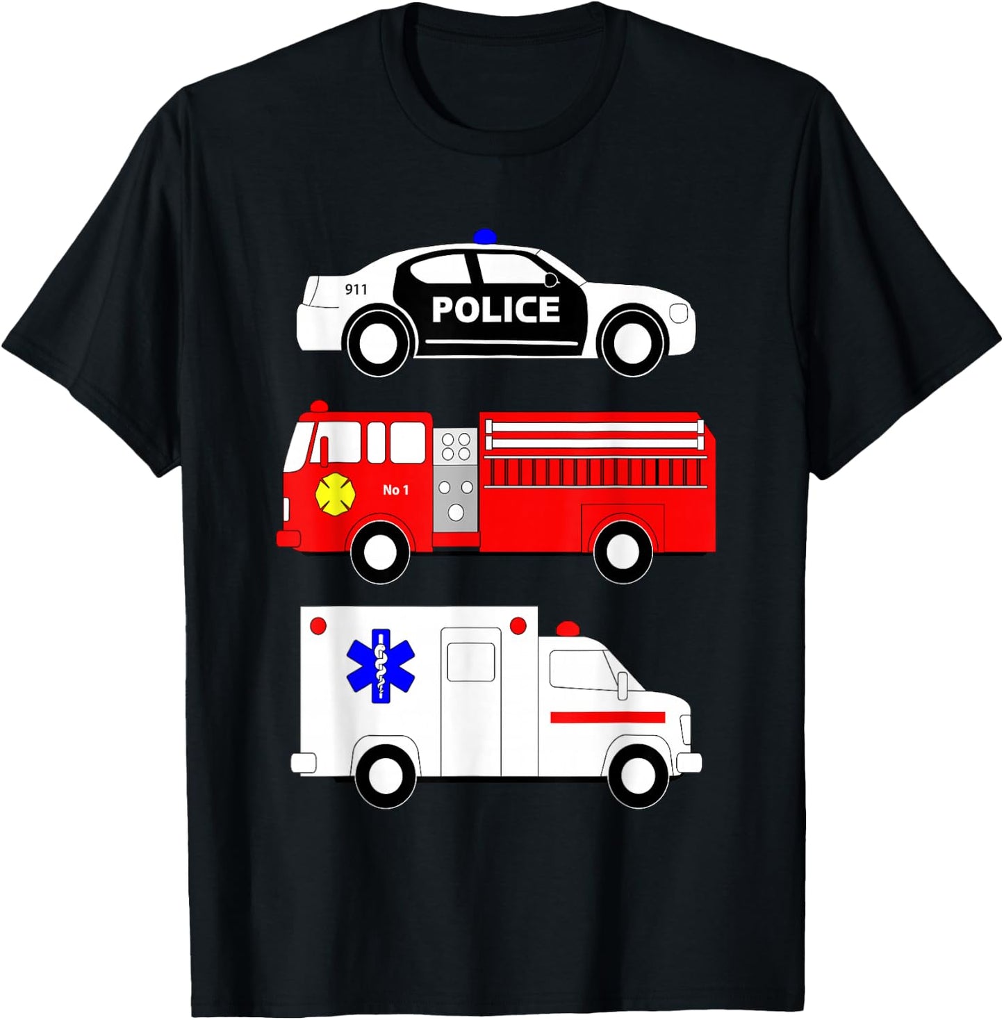 Police Car Fire Truck Ambulance First Responders Design T-Shirt - T-Shirt | Black
