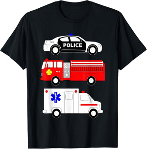 Police Car Fire Truck Ambulance First Responders Design T-Shirt - T-Shirt | Black