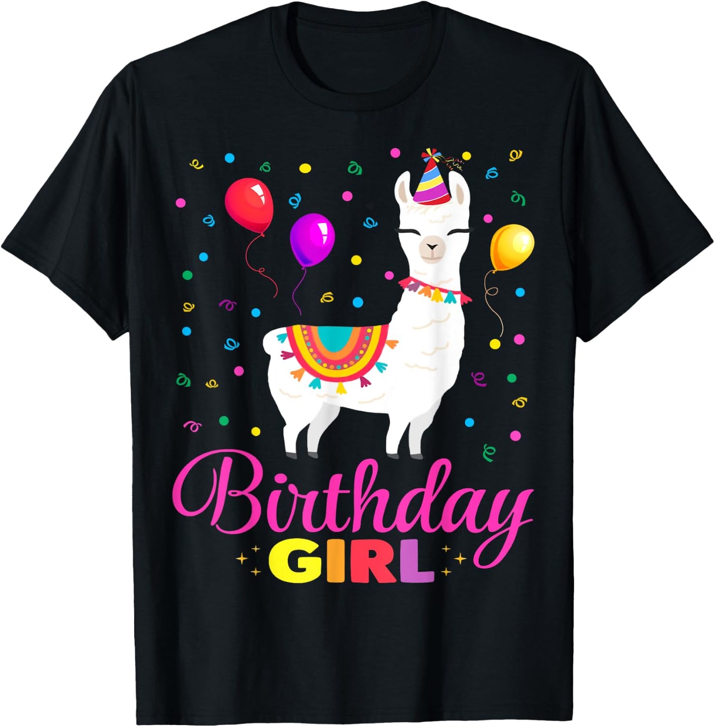 Cute Llama Shirt Party Animal Funny Gift Birthday Girl T-Shirt - T-Shirt | Black