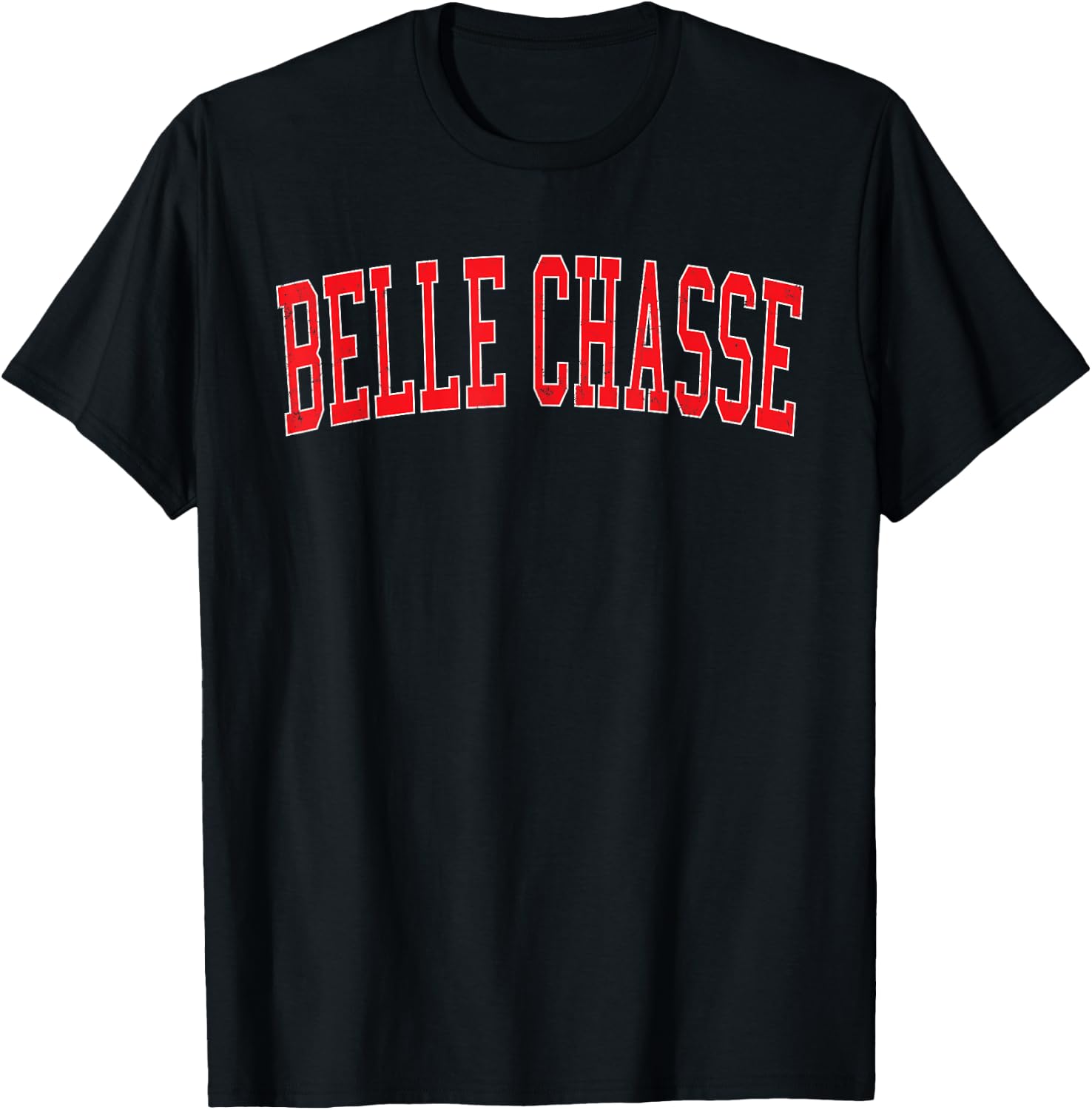 Vintage Belle Chasse LA Distressed Red Varsity Style T-Shirt - T-Shirt | Black