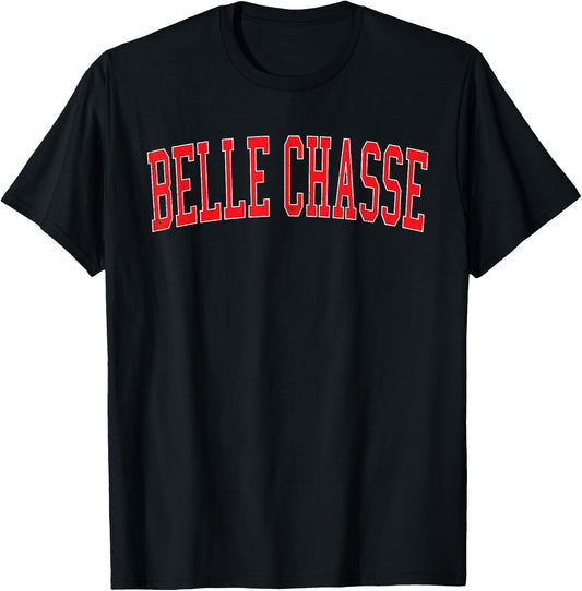Vintage Belle Chasse LA Distressed Red Varsity Style T-Shirt - T-Shirt | Black