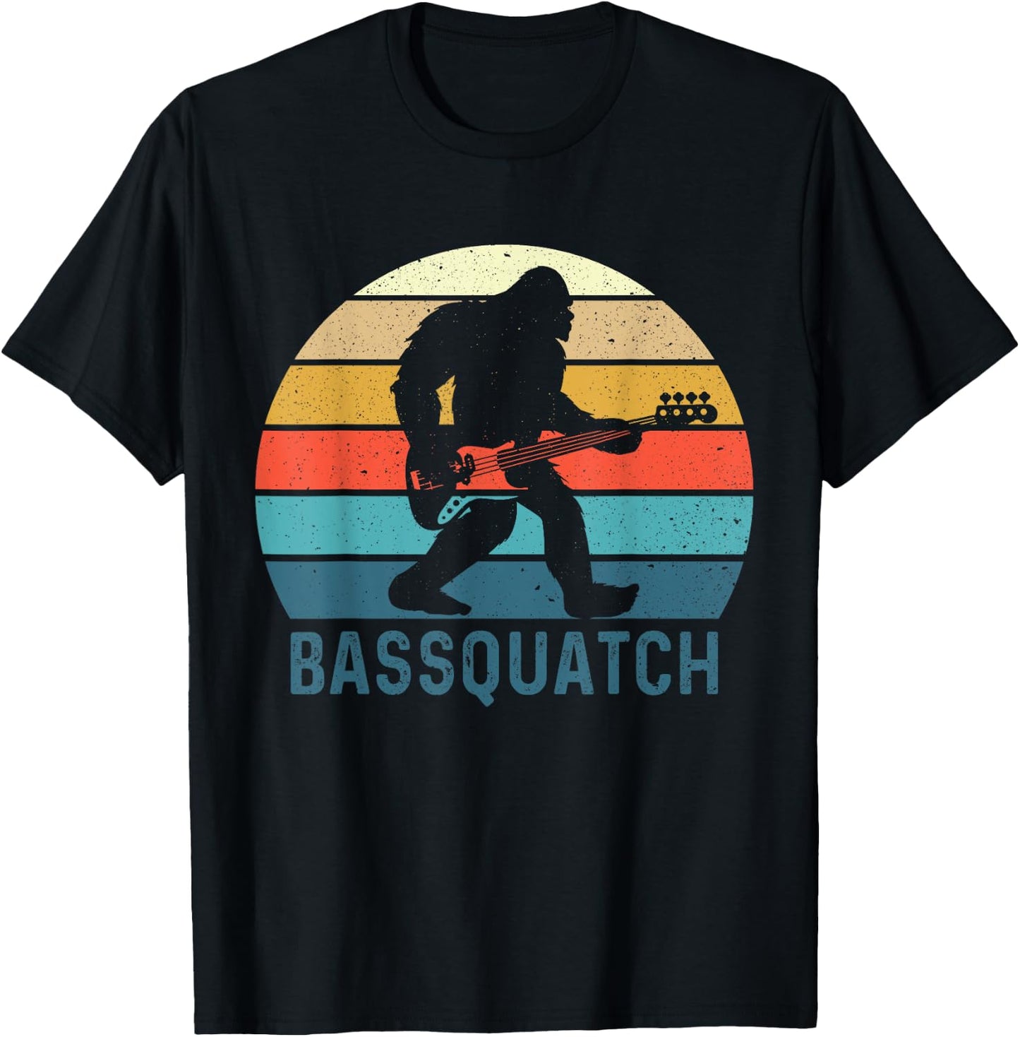 Bassquatch! Funny Bigfoot Fishing Outdoor Retro T-Shirt - T-Shirt | Black