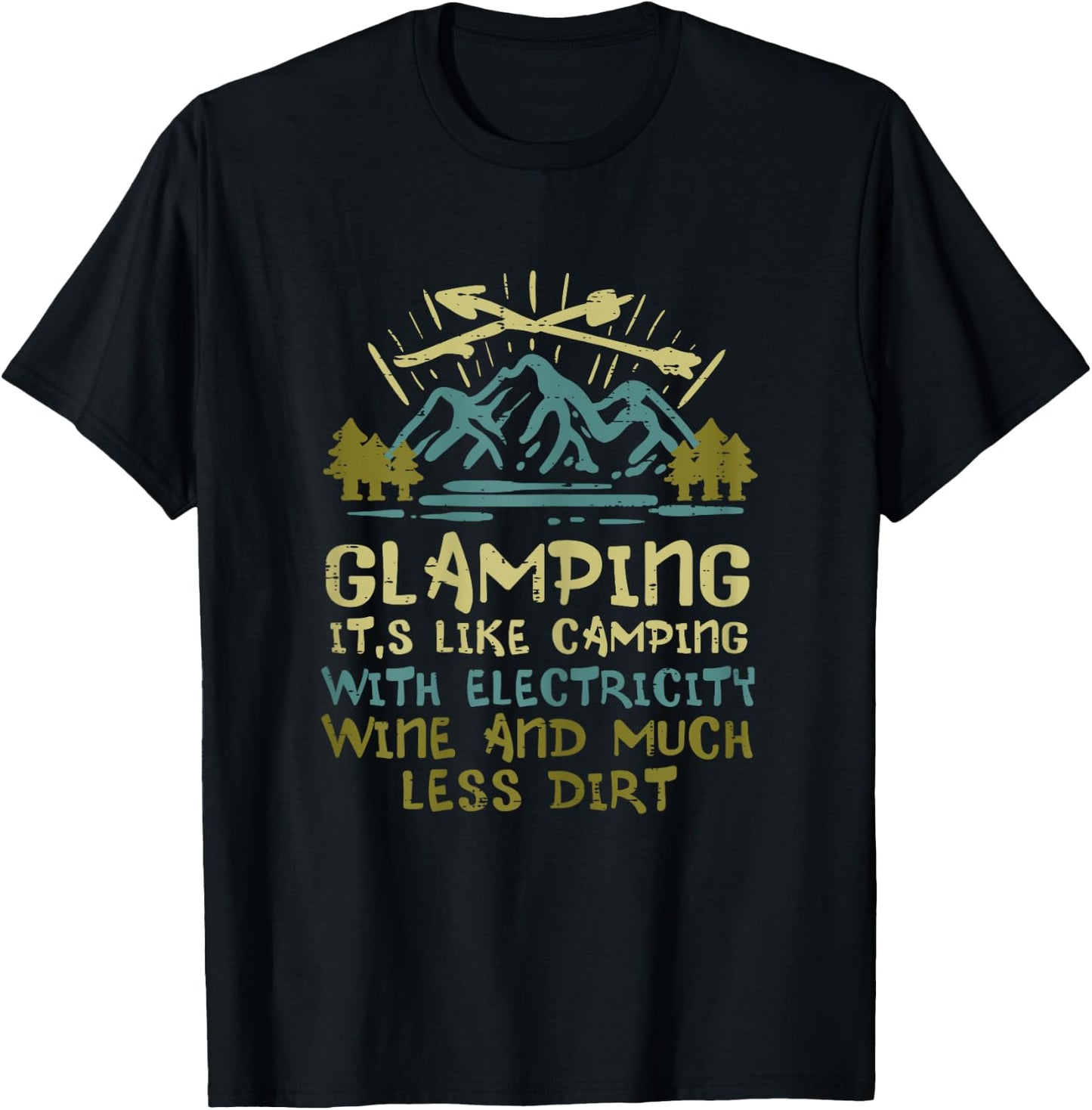 Glamping Camping With Electricity Wine Funny Camper Women T-Shirt - T-Shirt | Black