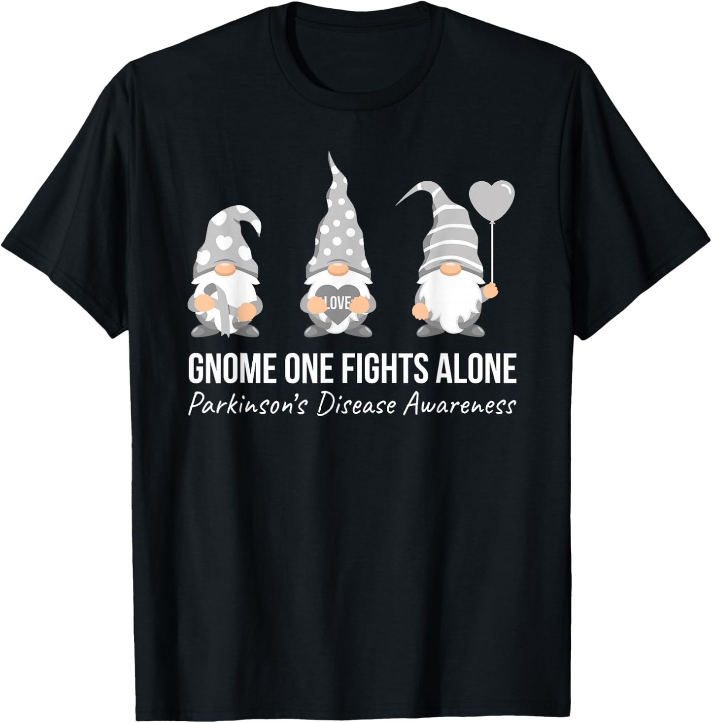 Gnome One Fights Alone T Shirt Parkinsons Awareness Ribbon T-Shirt - T-Shirt | Black