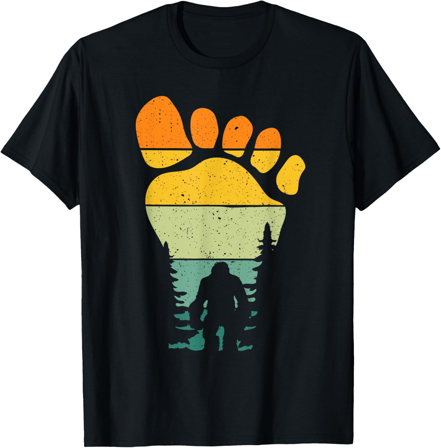 Funny Retro Bigfoot Sasquatch Believer Vintage Footprint T-Shirt - T-Shirt | Black