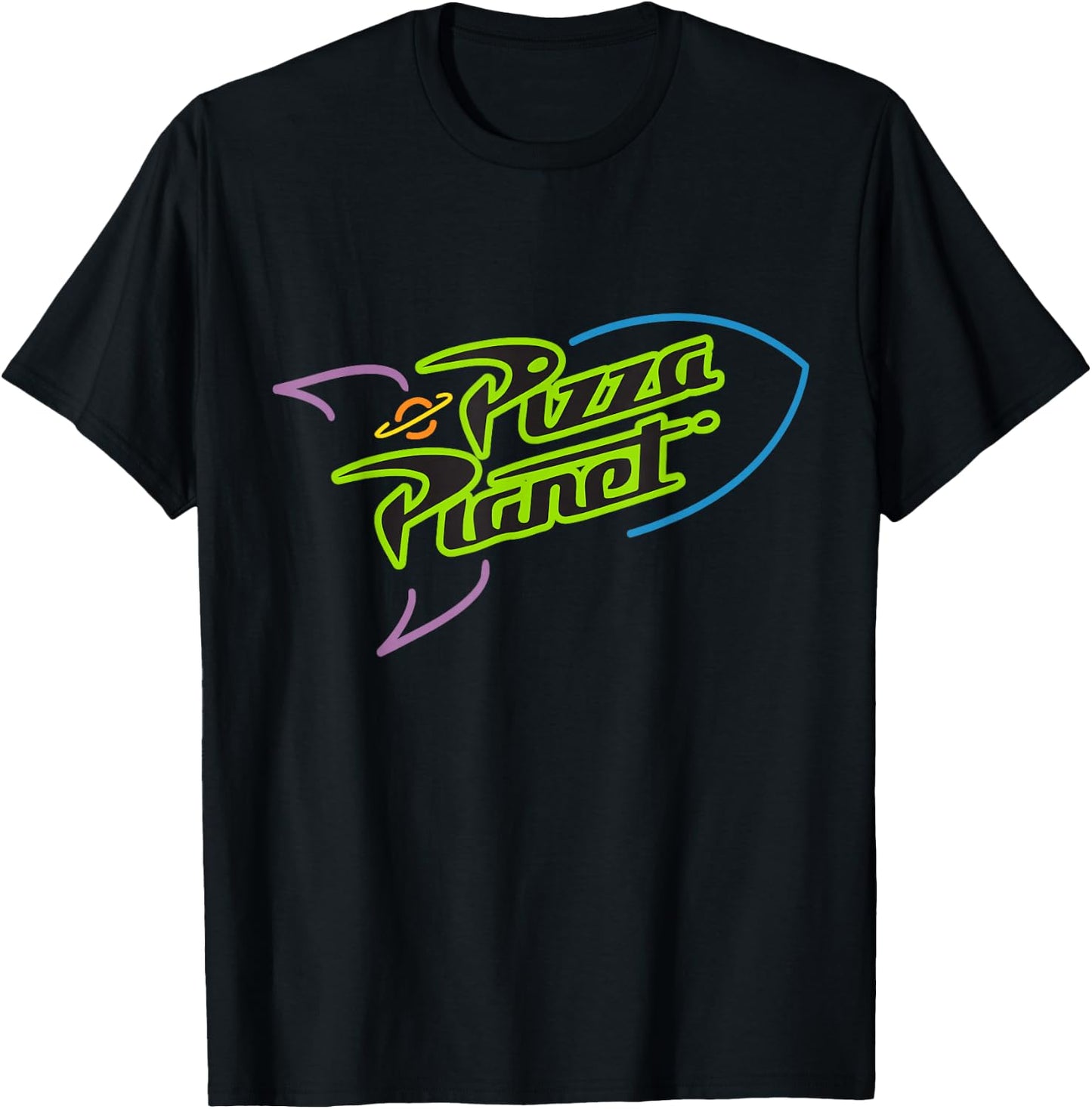 Disney Pixar Toy Story Pizza Planet Rocket Ship Neon T-Shirt - T-Shirt | Black