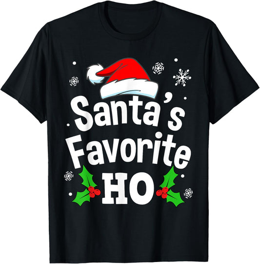 Funny Christmas Santa's Favorite Ho Naughty Pajama Black Adult Cotton Polyester Short Sleeve Small T-Shirt - T-Shirt | Black