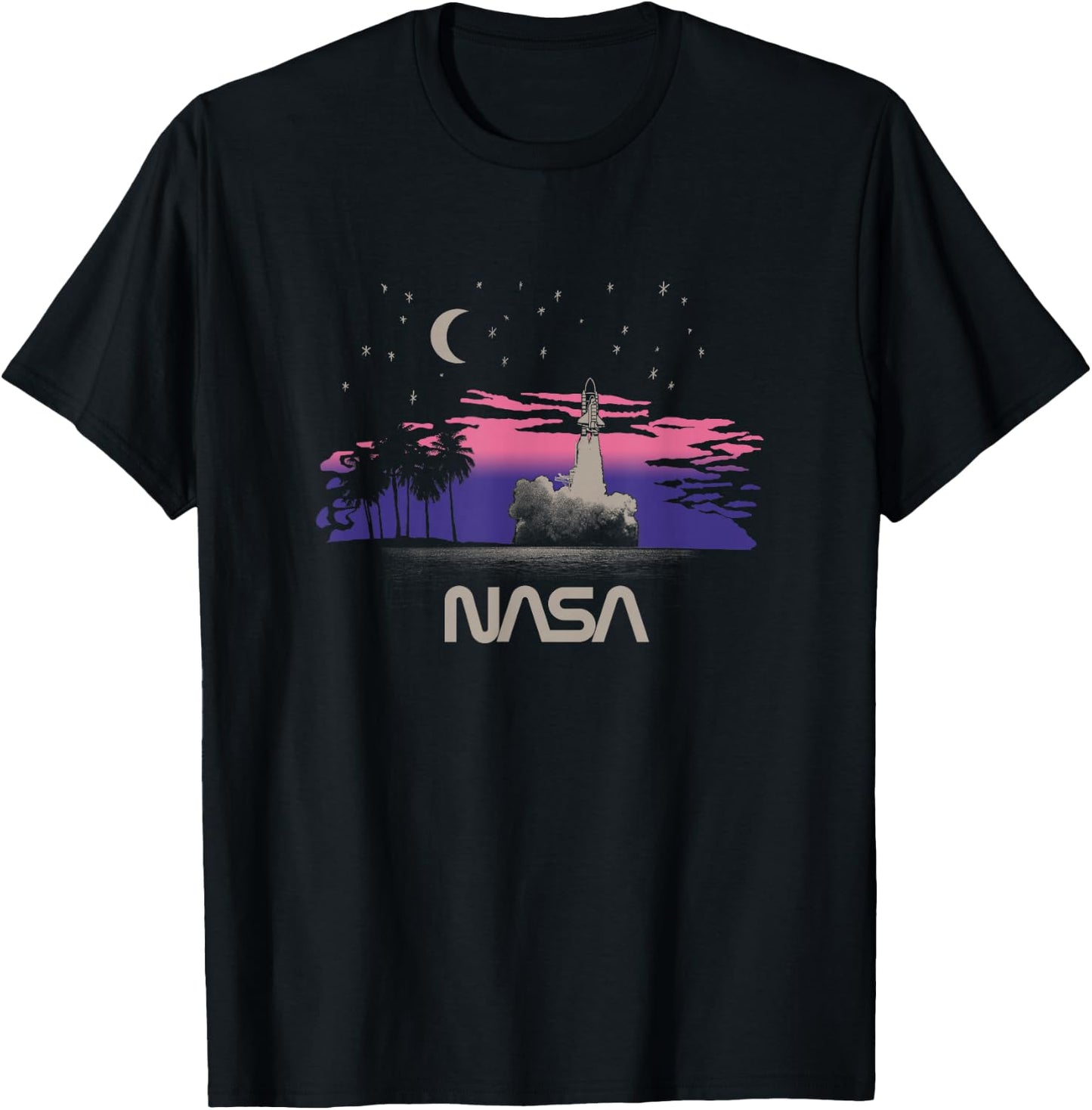 NASA Pink and Purple Sunset Space Shuttle Launch Science T-Shirt - T-Shirt | Black