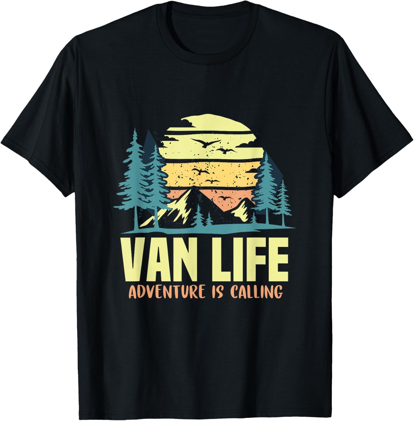 Adventure is Calling Living the Van Life Gift Campers RV T-Shirt - T-Shirt | Black