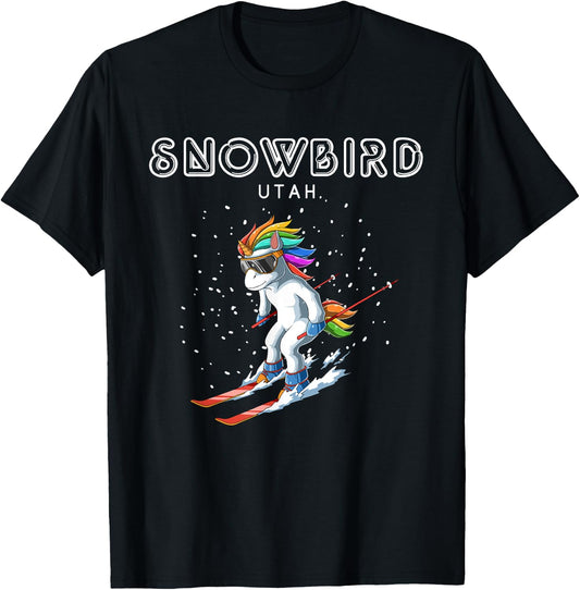 Snowbird Utah - Unicorn USA Ski Retro Gift T-Shirt - T-Shirt | Black