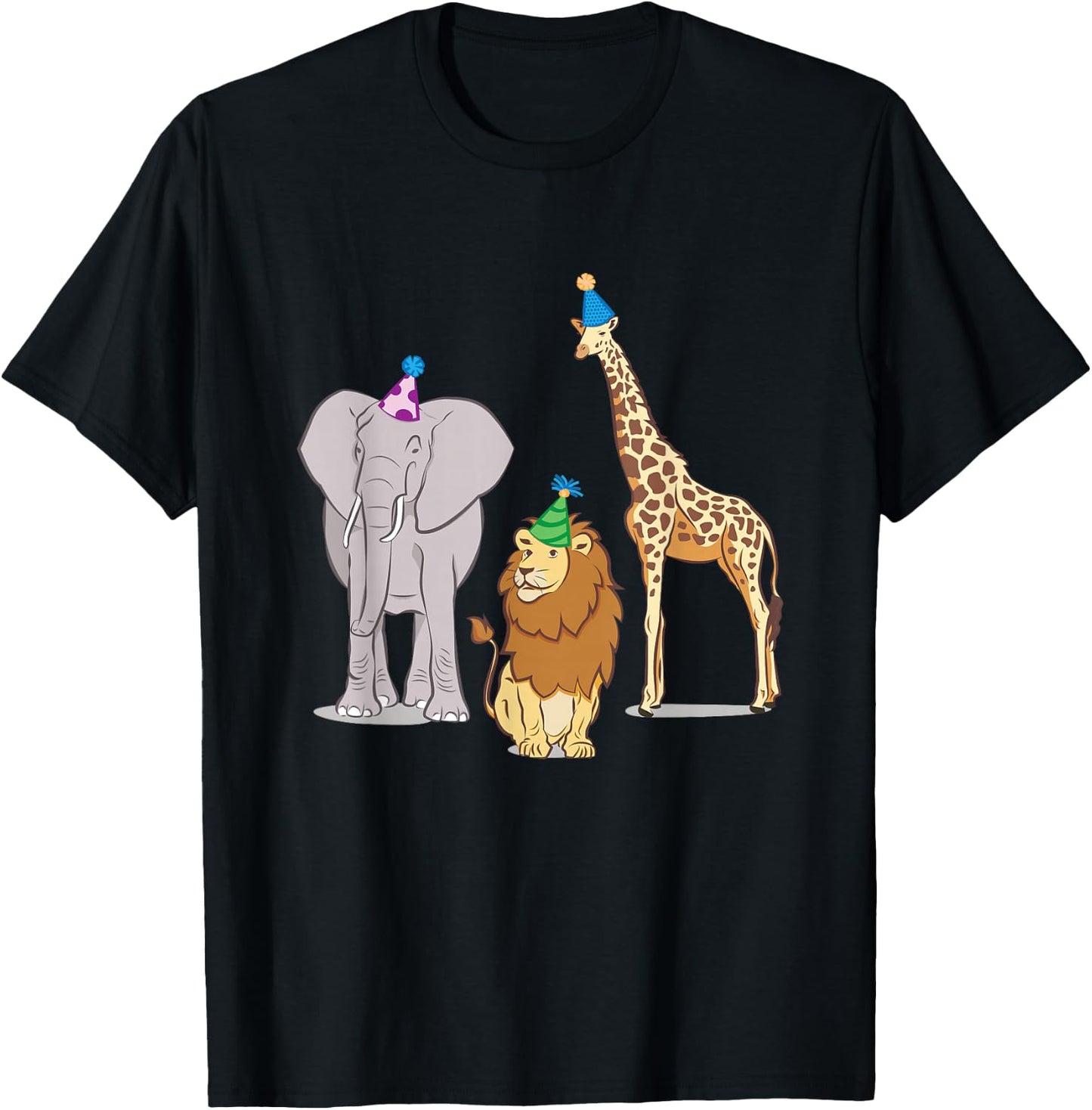 Party Animal Theme! Elephant, Giraffe & Lion! T-Shirt - T-Shirt | Black