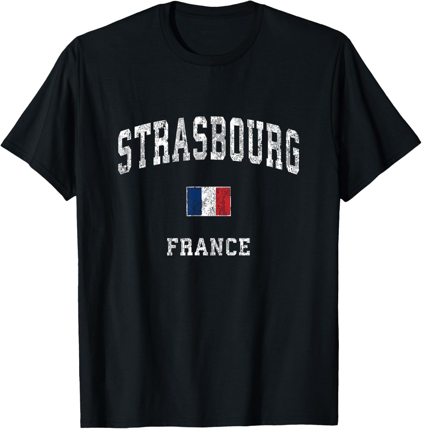 Strasbourg France Vintage Athletic Sports Design T-Shirt - T-Shirt | Black