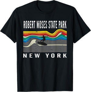 Robert Moses State Park New York Surfboard Souvenir T-Shirt - T-Shirt | Black