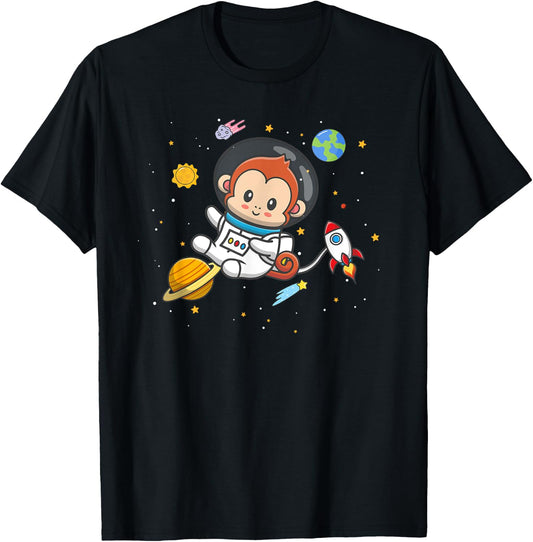 Cute Space Kids Pet Chimpanzee Monkey Lover T-Shirt - T-Shirt | Black