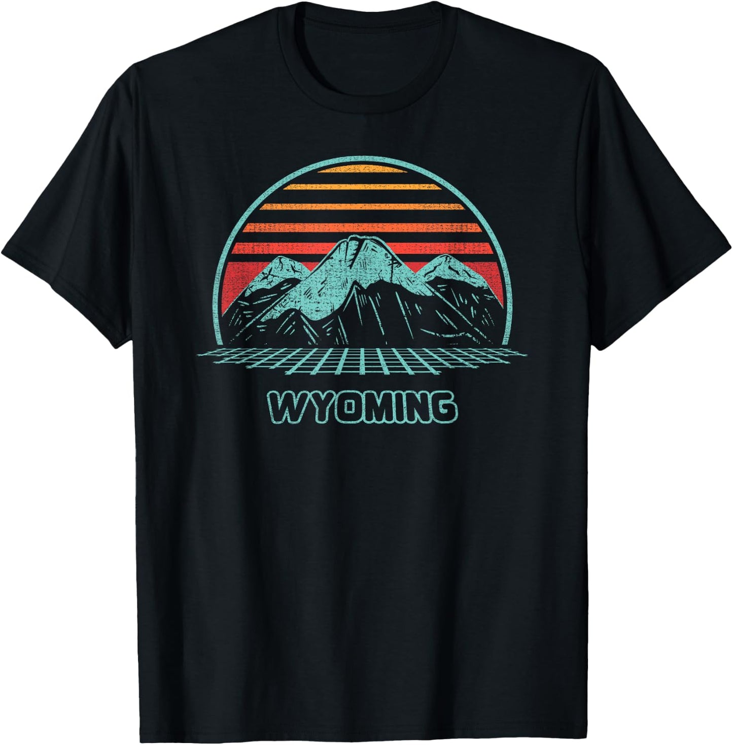 Wyoming Retro Mountain Hiking 80s Style T-Shirt - T-Shirt | Black