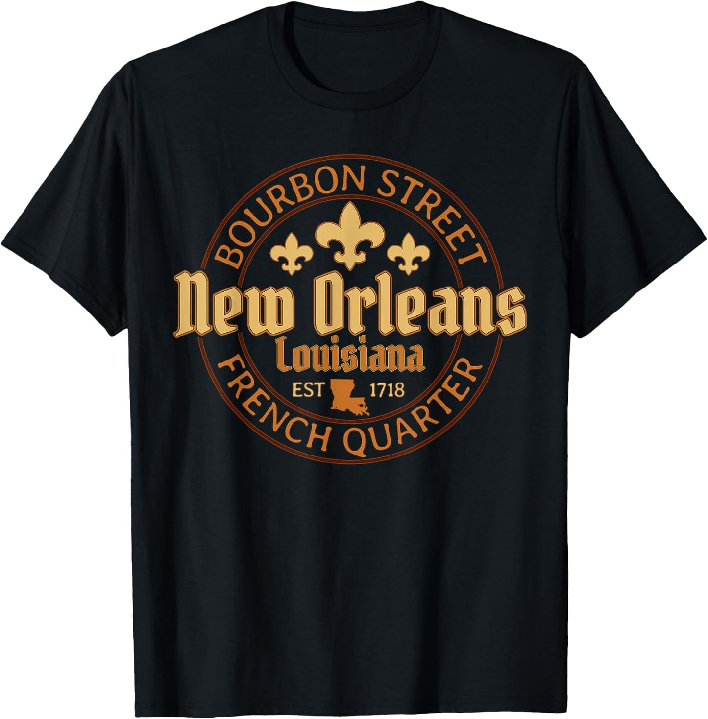 Bourbon Street New Orleans Louisiana French Quarter Est 1718 T-Shirt - T-Shirt | Black