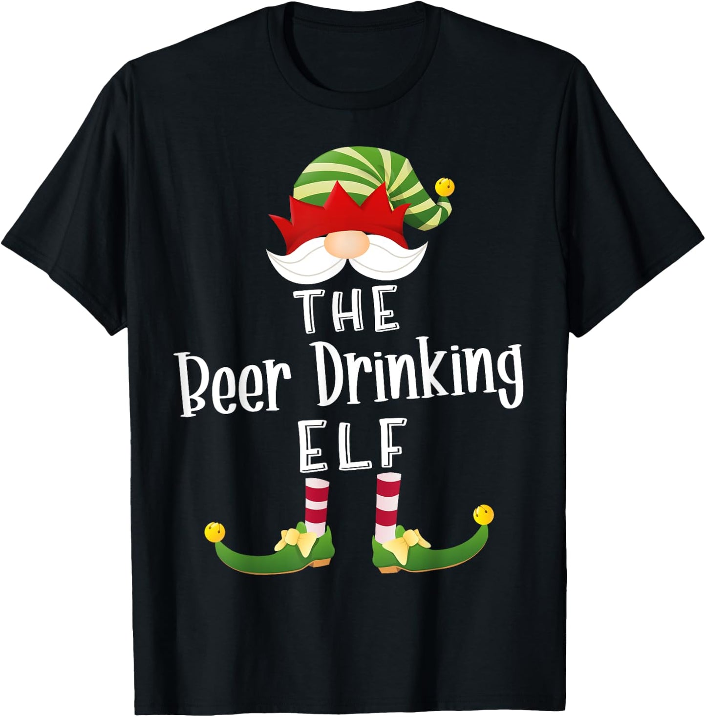 Beer Drinking Elf Group Christmas Funny Pajama Party T-Shirt - T-Shirt | Black