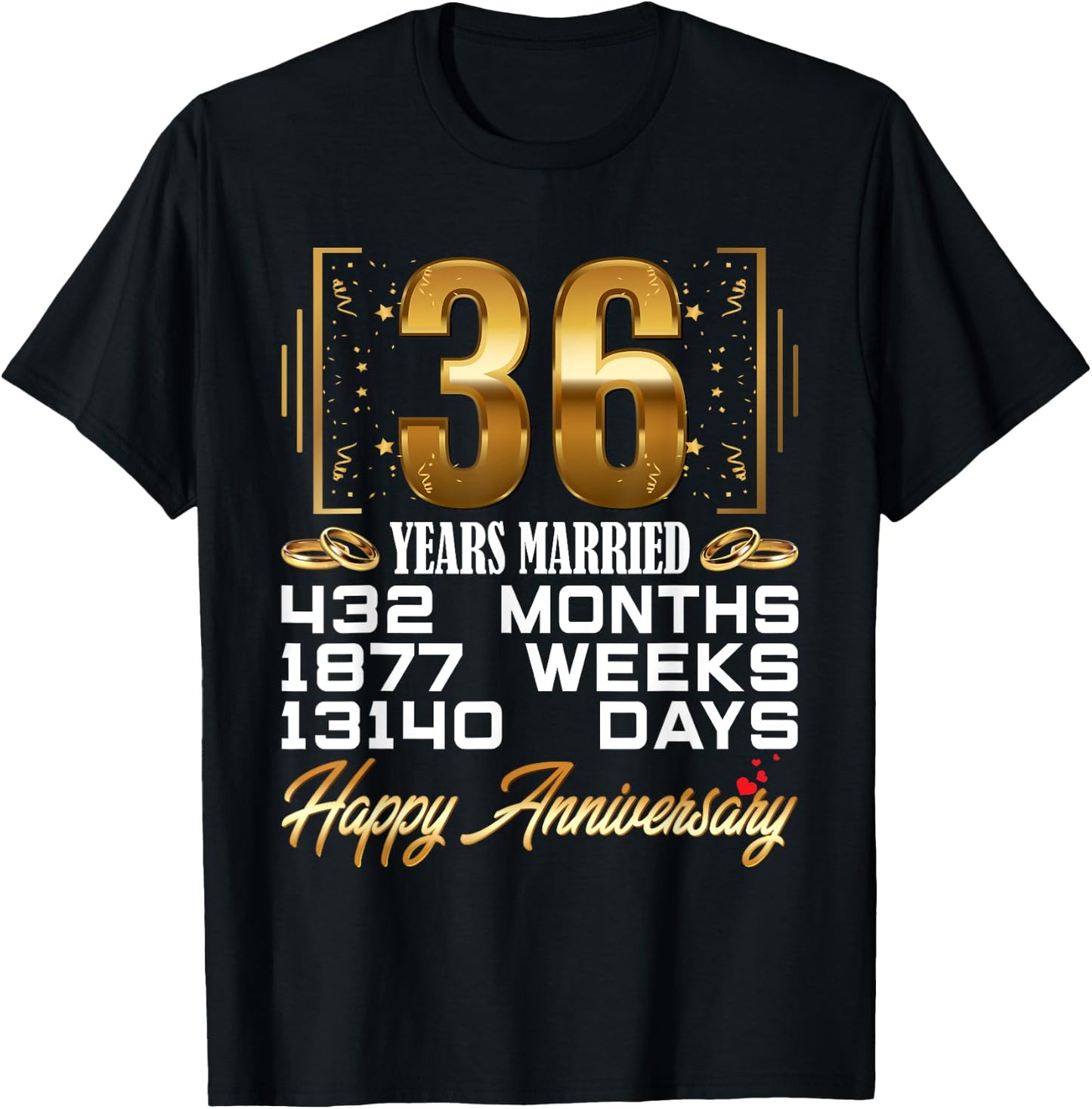 36 Years Married - Funny 36th Wedding Anniversary T-Shirt - T-Shirt | Black
