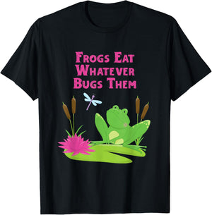 Frogs Eat Whatever Bugs Them Dragonfly Funny Frog Pun T-Shirt - T-Shirt | Black
