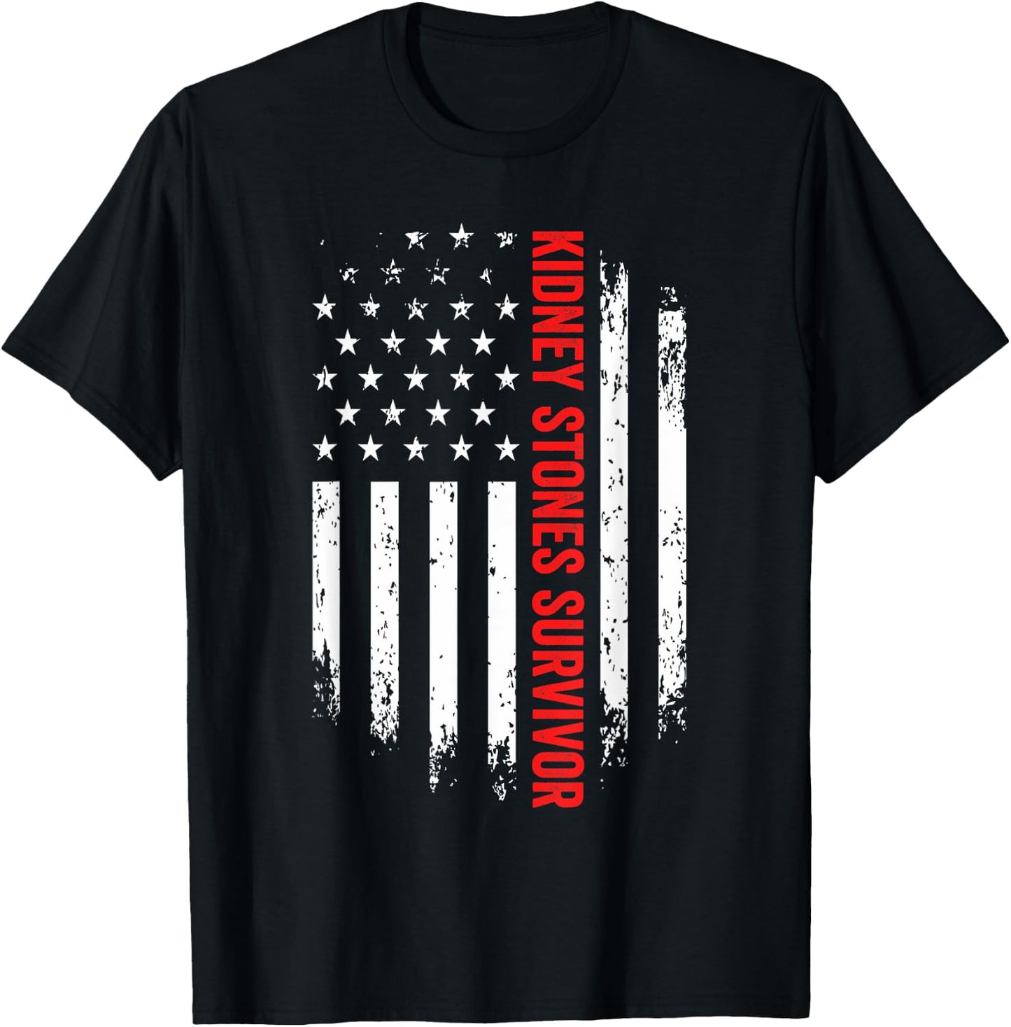 Kidney Stones Survivor American Flag Recovery Get Well Gift T-Shirt - T-Shirt | Black